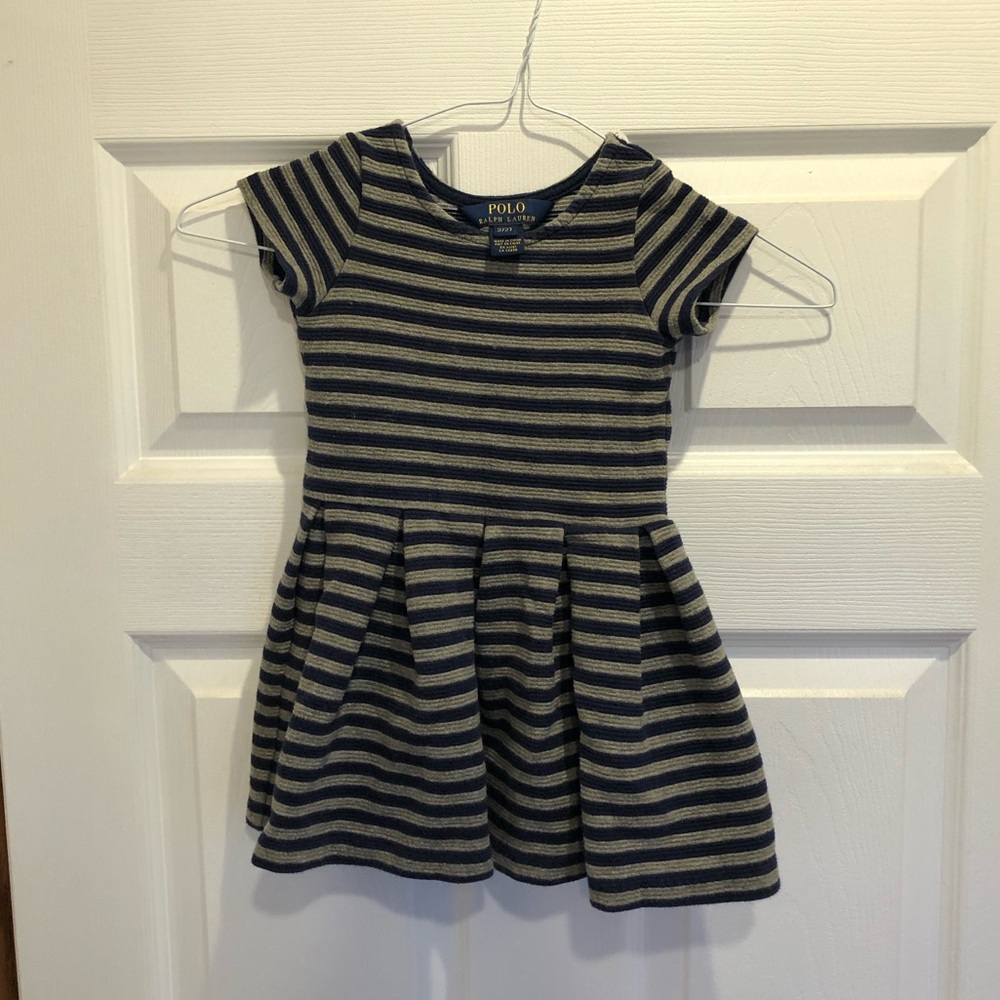 Polo Ralph Lauren Blue & Grey Striped Flare Dress